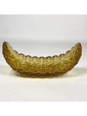 Hobbs Brockunier Amber Glass Crescent Moon Canoe Relish Dish Daisy and Button